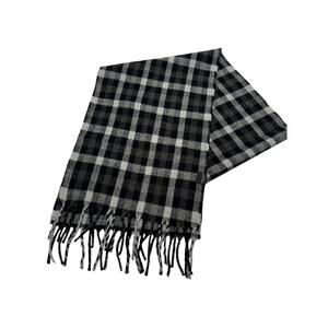 Pronto Uomo Men's Fringe Scarf OS Black Gray‎ White Plaid Acrylic Rectangle
